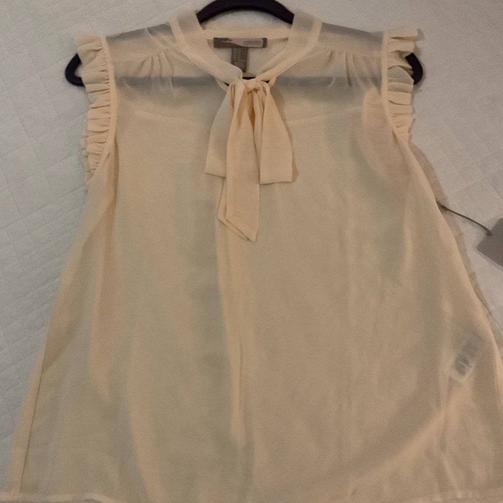 Forever 21 Contemporary Cream Ruffle Tie-Neck Blouse